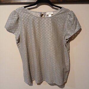 Loft cap sleeve dress 'see-through' gray shiny Large top